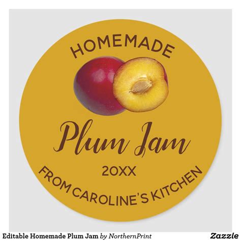 Editable Homemade Plum Jam Classic Round Sticker | Zazzle | Plum jam ...