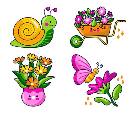 Free Vector | Free vector kawaii spring stickers pack Kawaii Stickers, Cute Stickers, Thumbs Up ...