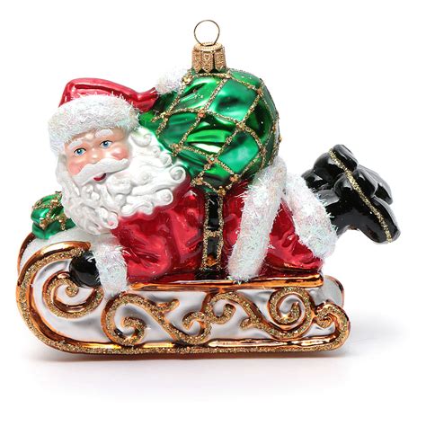 Blown glass Christmas ornament, Santa Claus with sled | online sales on ...