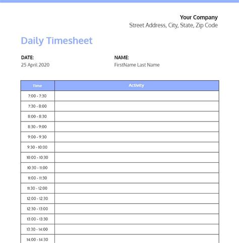 Timesheet Google Sheets Template