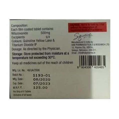 500 mg Nitazoxanide Tablets at Rs 120/strip of 6 tablets in Nagpur | ID ...