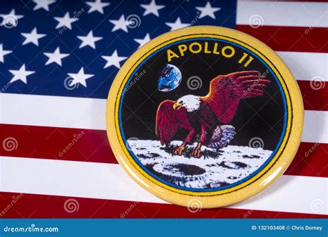 Apollo 11 Badge and the USA Flag Editorial Stock Photo - Image of ...