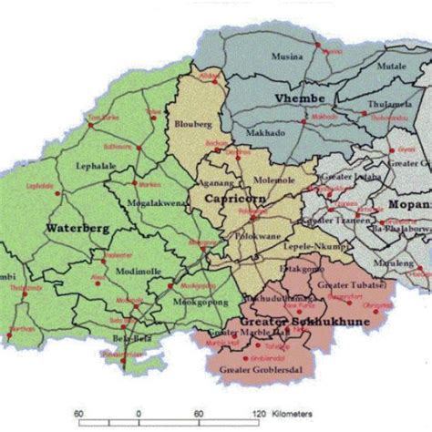 Map of Limpopo Province showing the five district and 25 local ...