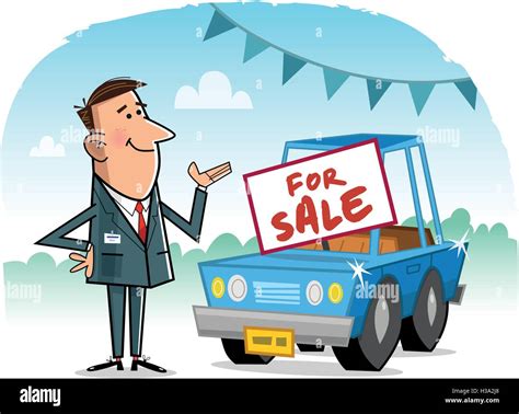 Car Salesman Cartoon character with car and background Stock Vector Image & Art - Alamy