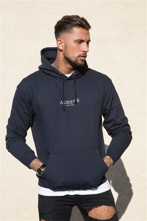 Navy Blue Hoodie White Print - Audere Couture