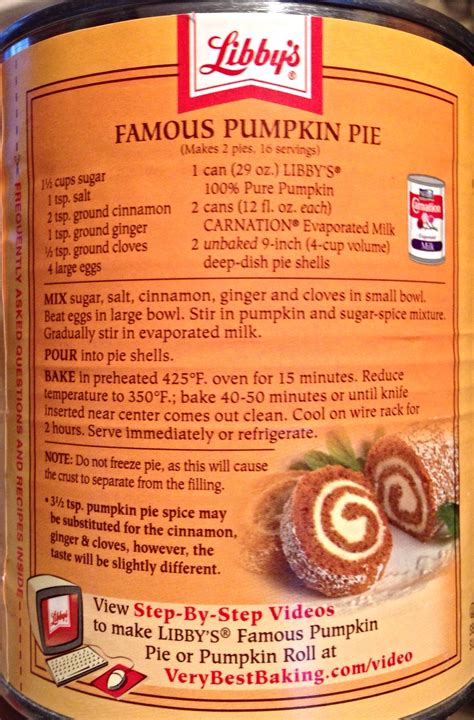 Libby's Pumpkin Pie *BUT, I add a pinch of nutmeg,use 1/2 cup white sugar and 1/4 cup brown ...