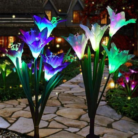 Outdoor Solar Lights – Decorative LED Flowers – Pack of 2 Solar Lilies ...