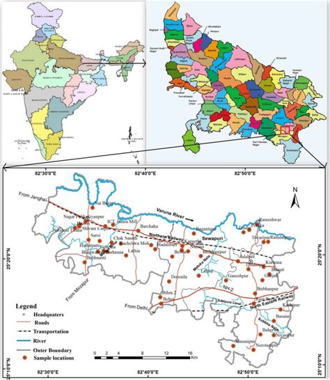 Map of the parts of Varanasi and Sant Ravidas Nagar District, Uttar ...