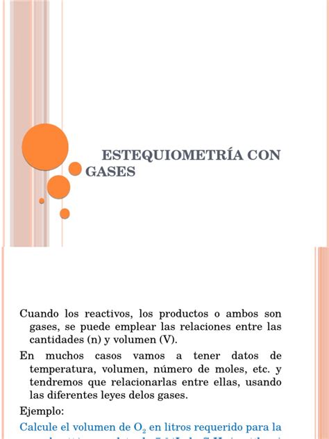 ESTEQUIOMETRÍA CON GASES.pptx | Estequiometría | Gases