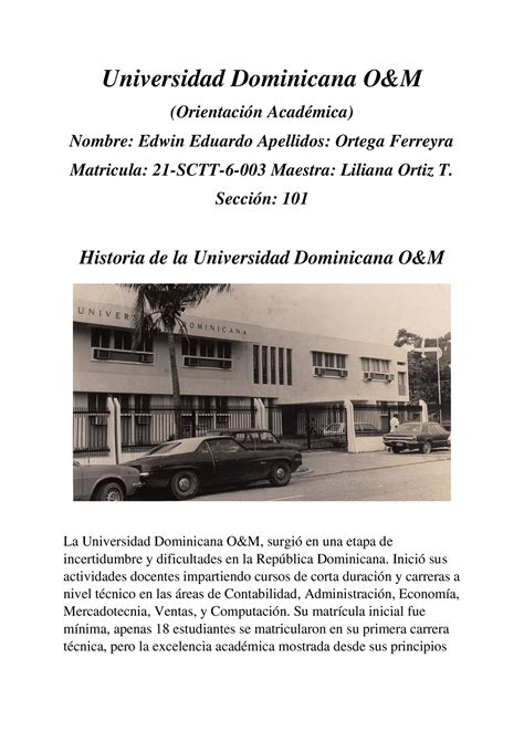 historia de la oym - Universidad Dominicana O&M (Orientación Académica ...