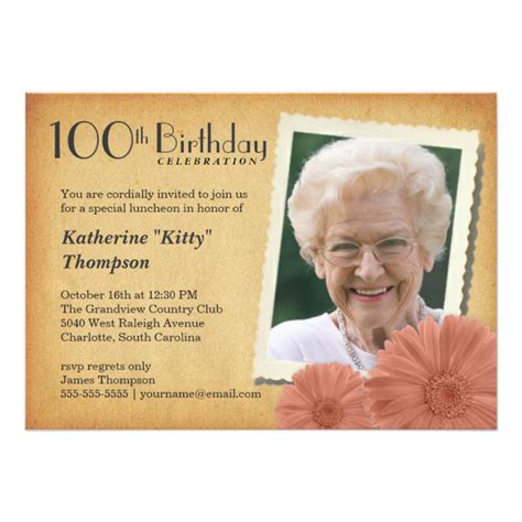 100th Birthday Vintage Daisy Photo Invitations | Zazzle | Photo ...