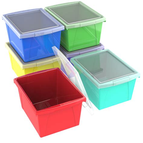 Storex 4 Gallon (15L) Classroom Storage Bin with Lid, Assorted Colors ...