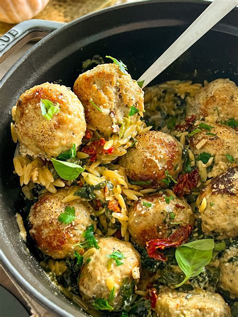 ONE PAN TUSCAN CHICKEN MEATBALLS & ORZO