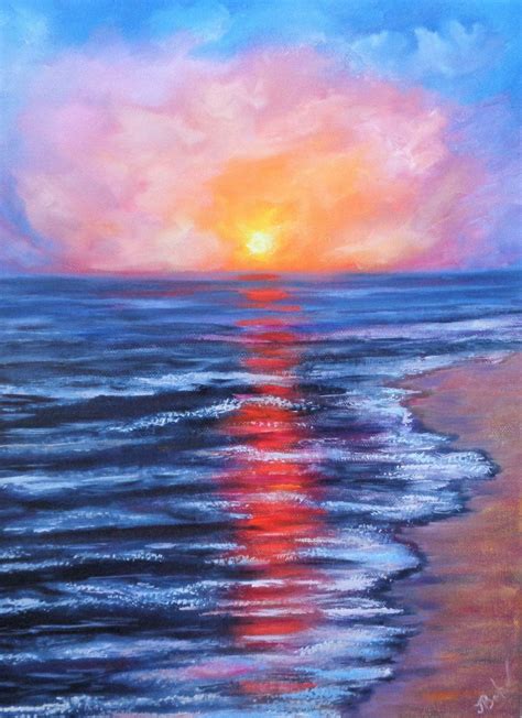 Sunset Painting Seascape Original Art Oil Painting on Canvas Clouds Artwork by Inna Bebrisa by ...