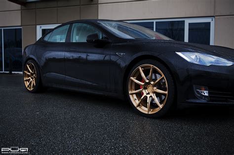 Double Tap: Black Tesla Model S Featuring Gold PUR Rims — CARiD.com Gallery