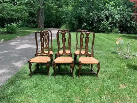 FRENCH PROVINCIAL WALNUT and Rush seat Dining Chairs - Set of 6 $525.00 - PicClick