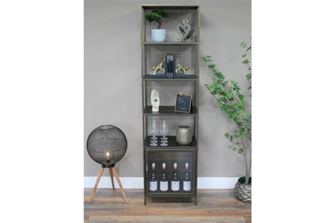 Tall Floor Shelving / Display Unit Finished In Distressed Metal & Glas — Decor Interiors - House ...