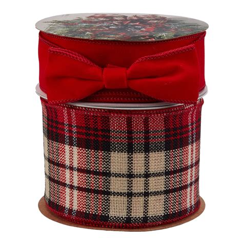 Holiday Time Solid Red/Red and Black Plaid Christmas Ribbon, 3" W x 15 ...