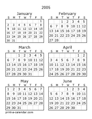 Download 2005 Printable Calendars