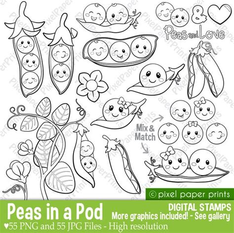 Peas in a Pod Digital Stamps Clipart - Etsy