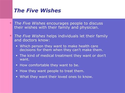 Advanced Directives and End-of-Life Decision Making: The Five Wishes - ppt download