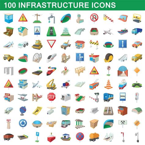 100 infrastructure set, cartoon style 8891592 Vector Art at Vecteezy