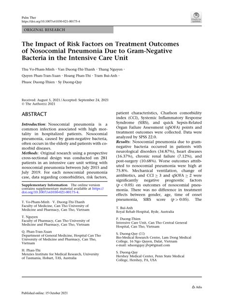 (PDF) The Impact of Risk Factors on Treatment Outcomes of Nosocomial Pneumonia Due to Gram ...