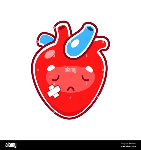 Cartoon unhappy sick heart character. Medical diagnosis, human body ...