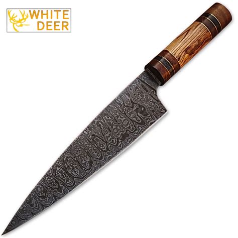 Custom Made Damascus Steel Olive wood ,Hard wood Handle - Walmart.com