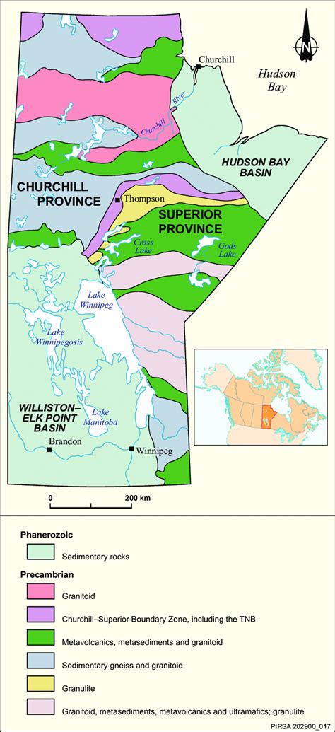 Thompson Nickel Belt location map and principal geological domains of... | Download Scientific ...