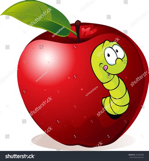 Illustration Cartoon Worm Apple Stock Vector 207685498 - Shutterstock