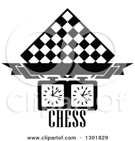 Clipart of a Black and White Chess Board Diamond, Blank Banner, Timer and Text - Royalty Free ...