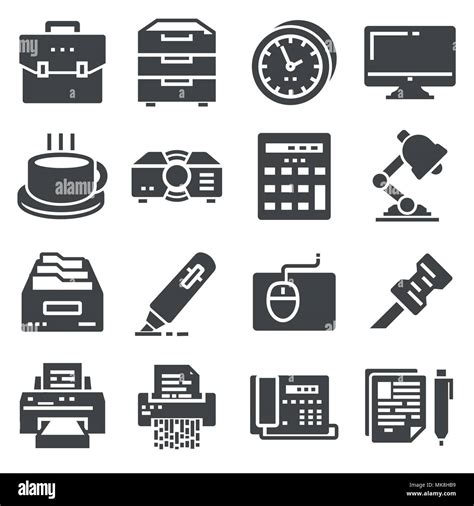 Vector black office icons set on white background Stock Vector Image & Art - Alamy