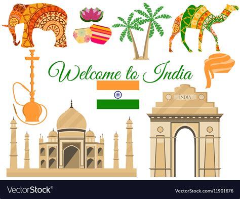 Welcome to india indias traditional symbols icons Vector Image