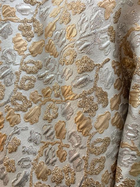 WHITE GOLD Floral Brocade Fabric 60 In. Sold by the Yard - Etsy