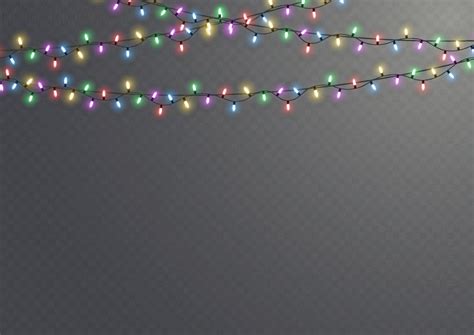 Christmas lights. Vector line with glowing light bulbs.Set of golden xmas glowing garland Led ...
