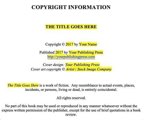 The format and placement of copyright information pages - Blackbird Publishing