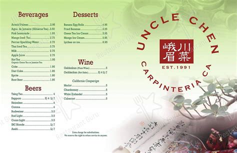 Menu at Uncle Chen Restaurant, Carpinteria