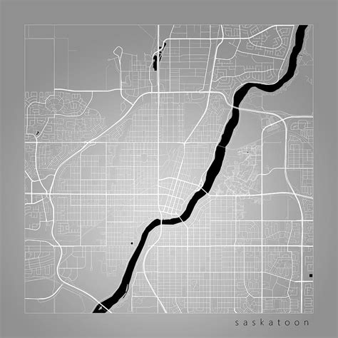 Saskatoon Street Map - Saskatoon Canada Road Map Art on Color Digital ...