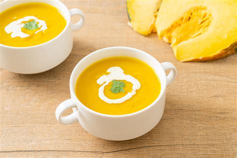 pumpkin soup in white bowl 4851799 Stock Photo at Vecteezy