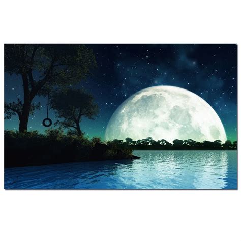 Wall Decor Moonlight Landscape Painting Lake Scenery Wall Art Dropship - Buy Landscape Painting ...