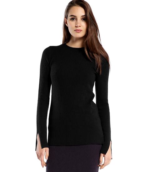 Michael stars Cashmere Blend Ribbed Crew Neck Sweater in Black | Lyst