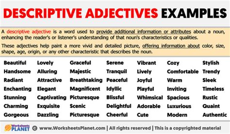 Descriptive Adjectives Examples