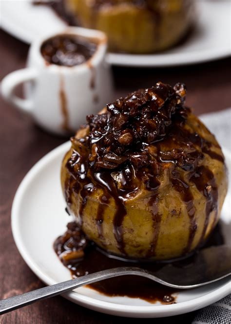 Red Wine Baked Apples with Chocolate Pecan Filling - Overtime Cook