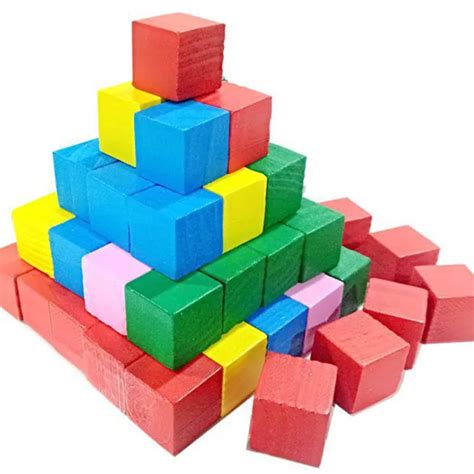 20pcs/set 2 cm Colorful Wooden Stacking Up Building Blocks Square Cubes Baby Kids Stacking ...