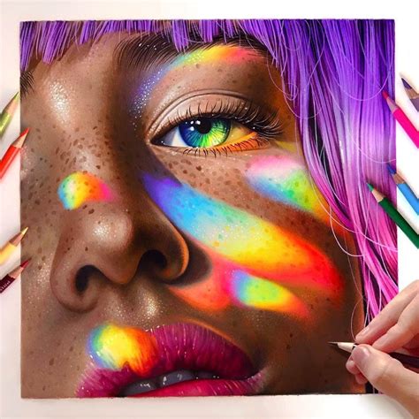 Rainbow Light Girl by M Davidson Realistic Drawings, Colorful Drawings ...