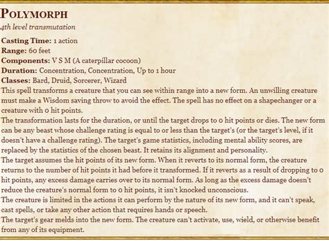 Polymorph 5e Spell in D&D - Dnd Spells