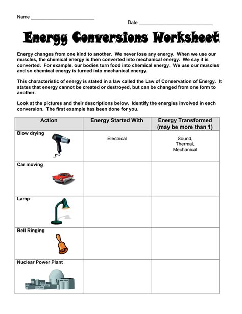 Work And Energy Worksheets