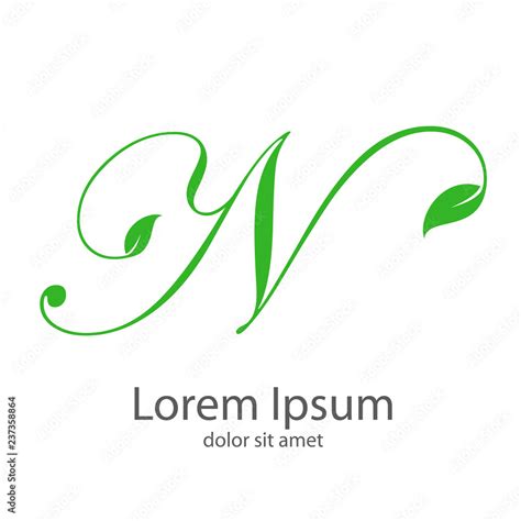 Logotipo letra N mayúscula con hojas en color verde Stock Vector ...