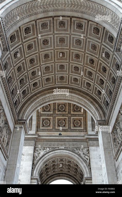 View of the inside of the arched roof of the Arc de Triomphe in Paris ...